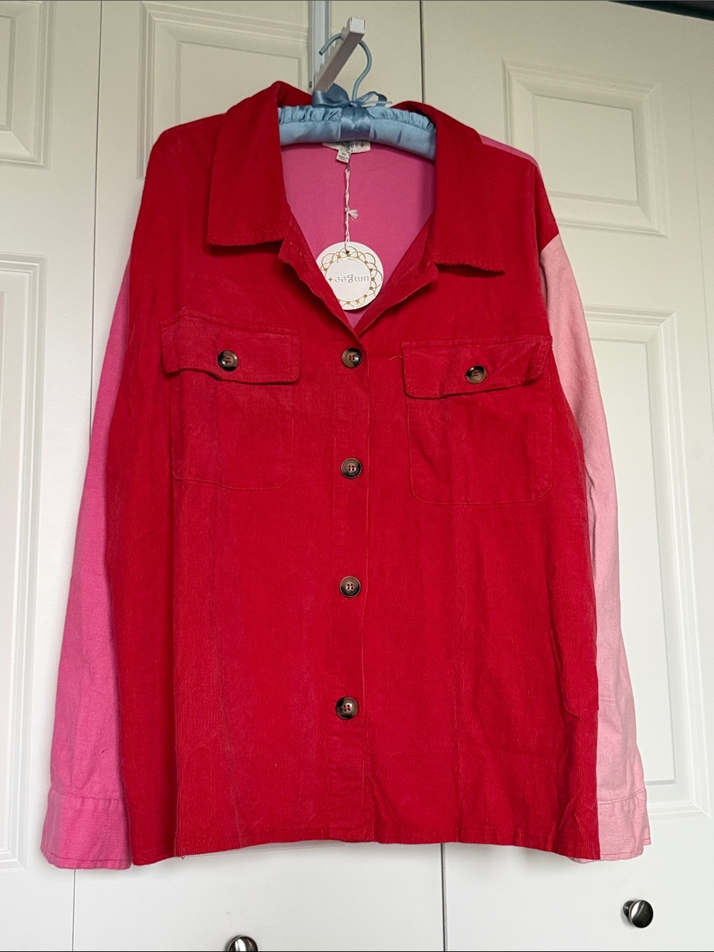 Umgee Shacket Colorblock Corduroy Button Front Overshirt Women Sz 1XL